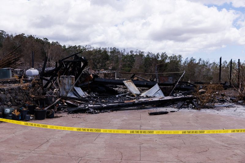 A view of the remains of a building after it was destroyed during wildfires, in Kula, Maui island, Hawaii, on Sunday.