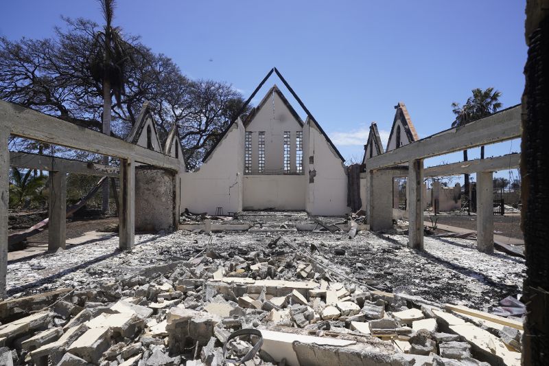 The destroyed Waiola Church is shown following wildfire, Aug. 11 in Lahaina, Hawaii. Currently, the Maui wildfires are the nation's fifth-deadliest on record, according to research by the National Fire Protection Association, a nonprofit that publishes fire codes and standards used in the U.S. and around the world.