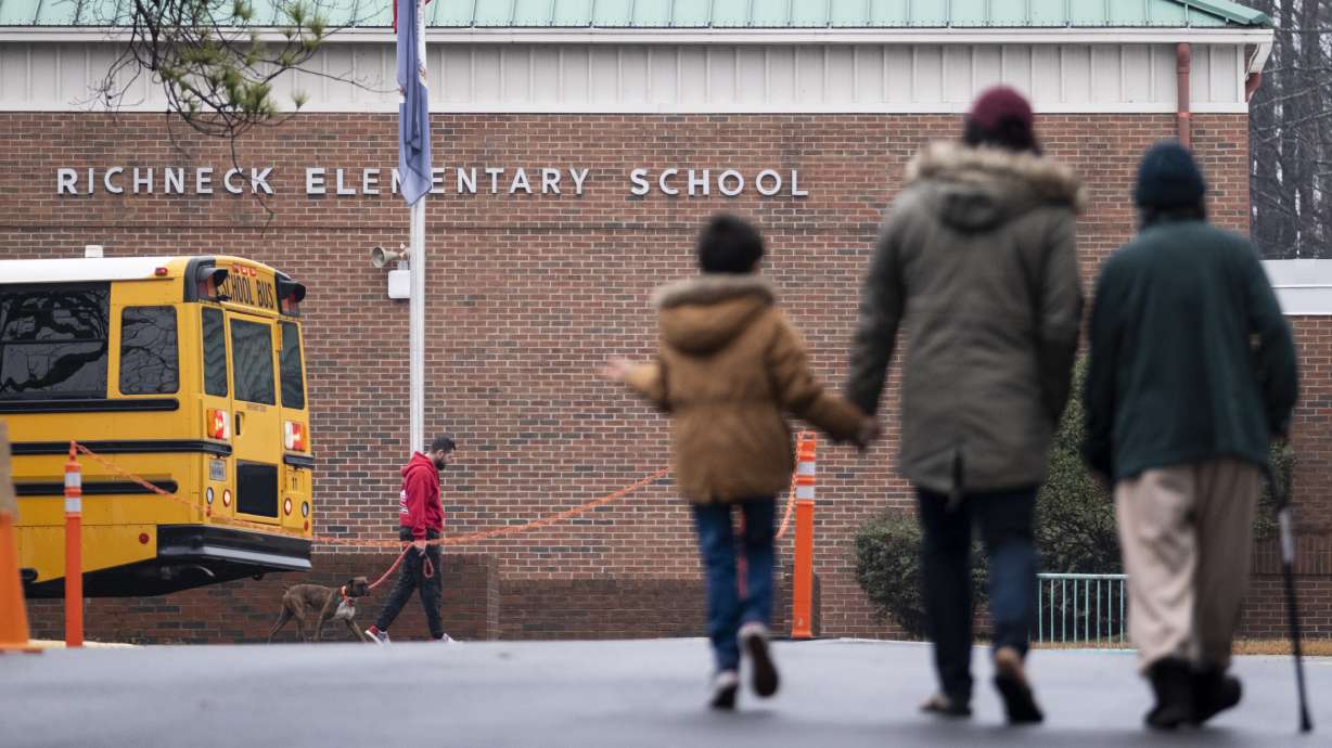 Students return to Richneck Elementary in Newport News, Va., on Jan. 30. The mother of a 6-year-old who shot his teacher pleaded guilty Tuesday to a charge of felony child neglect.
