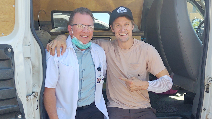Matt Berry and Derrick Northrup pose after Berry was released from the Eastern Idaho Regional Medical Center in this undated photo.