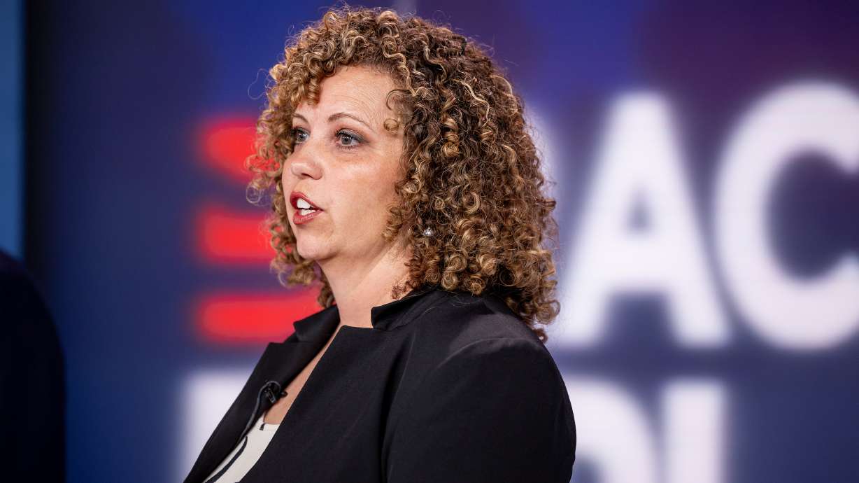 Rep. Celeste Maloy, R-Utah, appears in a televised debate in Salt Lake City on Aug. 15, 2023. The congresswoman visited Jerusalem last week along with 15 other freshman lawmakers.