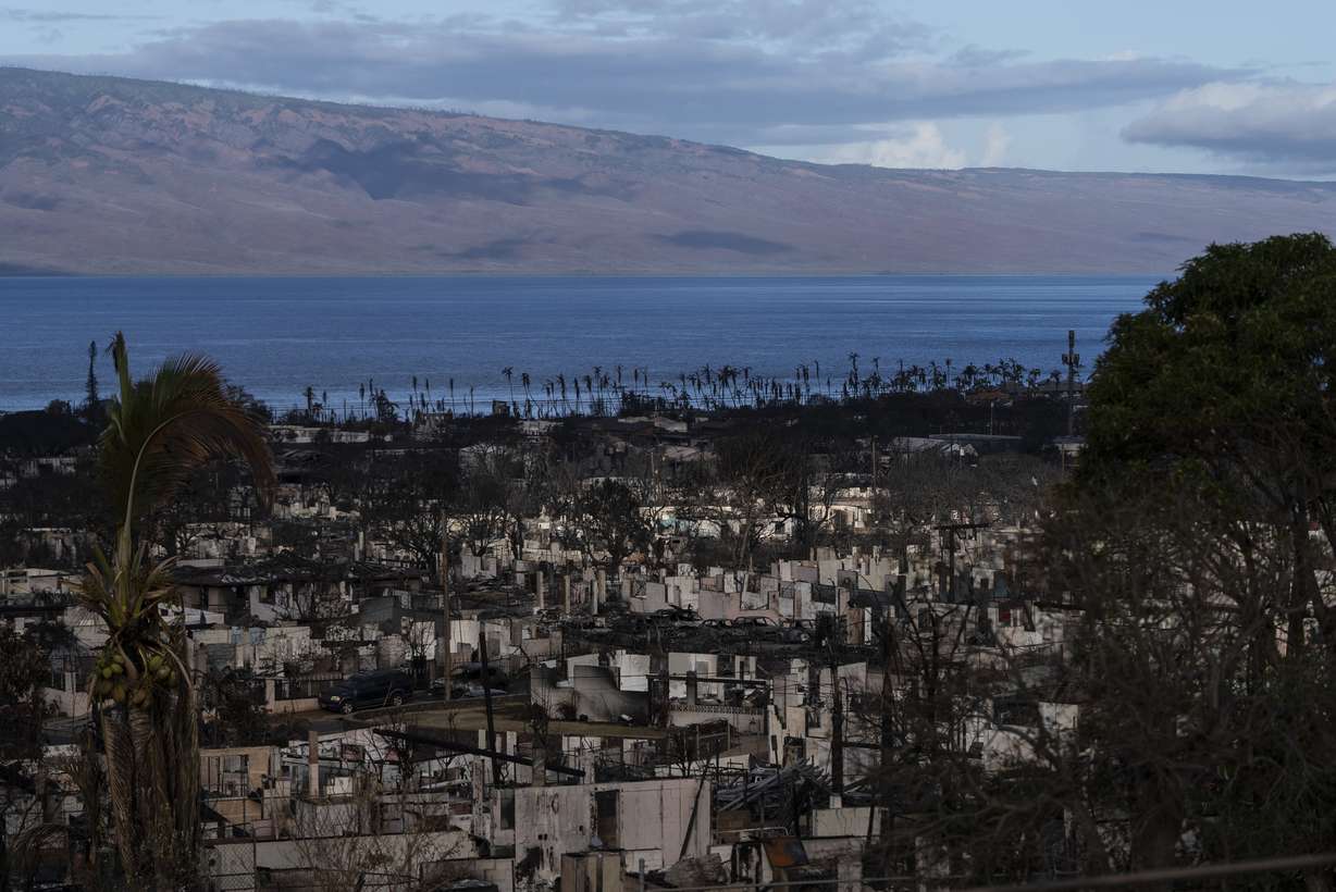 Homes consumed in recent wildfires are seen in Lahaina, Hawaii, Wednesday. The wildfires have devastated parts of the Hawaiian island of Maui.