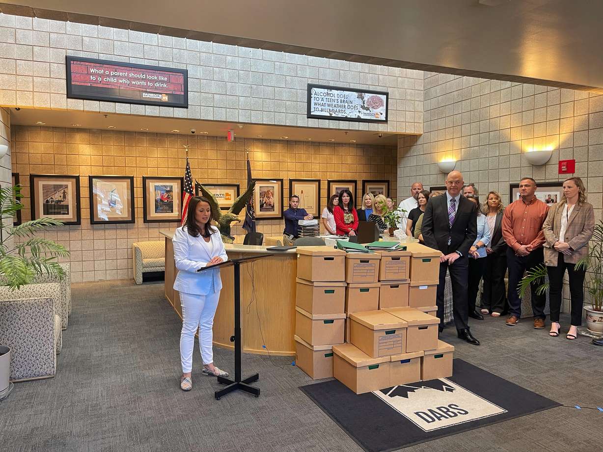 Tiffany Clason, executive director of the Utah Department of Alcoholic Beverage Services, speaks at a press conference on Thursday. The department announced the launch of a new, modernized online compliance system that will impact how businesses and organizations maintain records, make payments and manage their alcohol licensing.