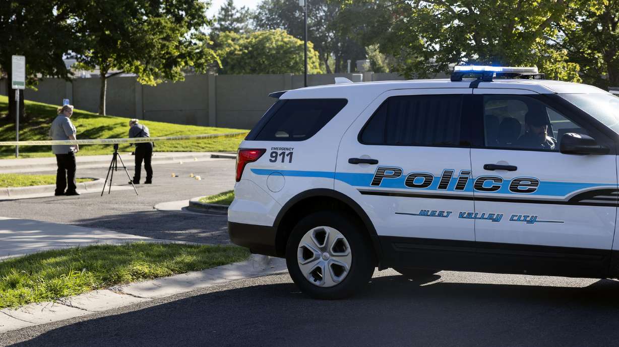 West Valley law enforcement officers investigate the scene of a stabbing at Scottsdale Park, 3755 W. 3100 South, in West Valley on Aug. 17, 2023. A federal lawsuit has been filed against the county attorneys, police officers, claiming a juvenile should never have been charged.