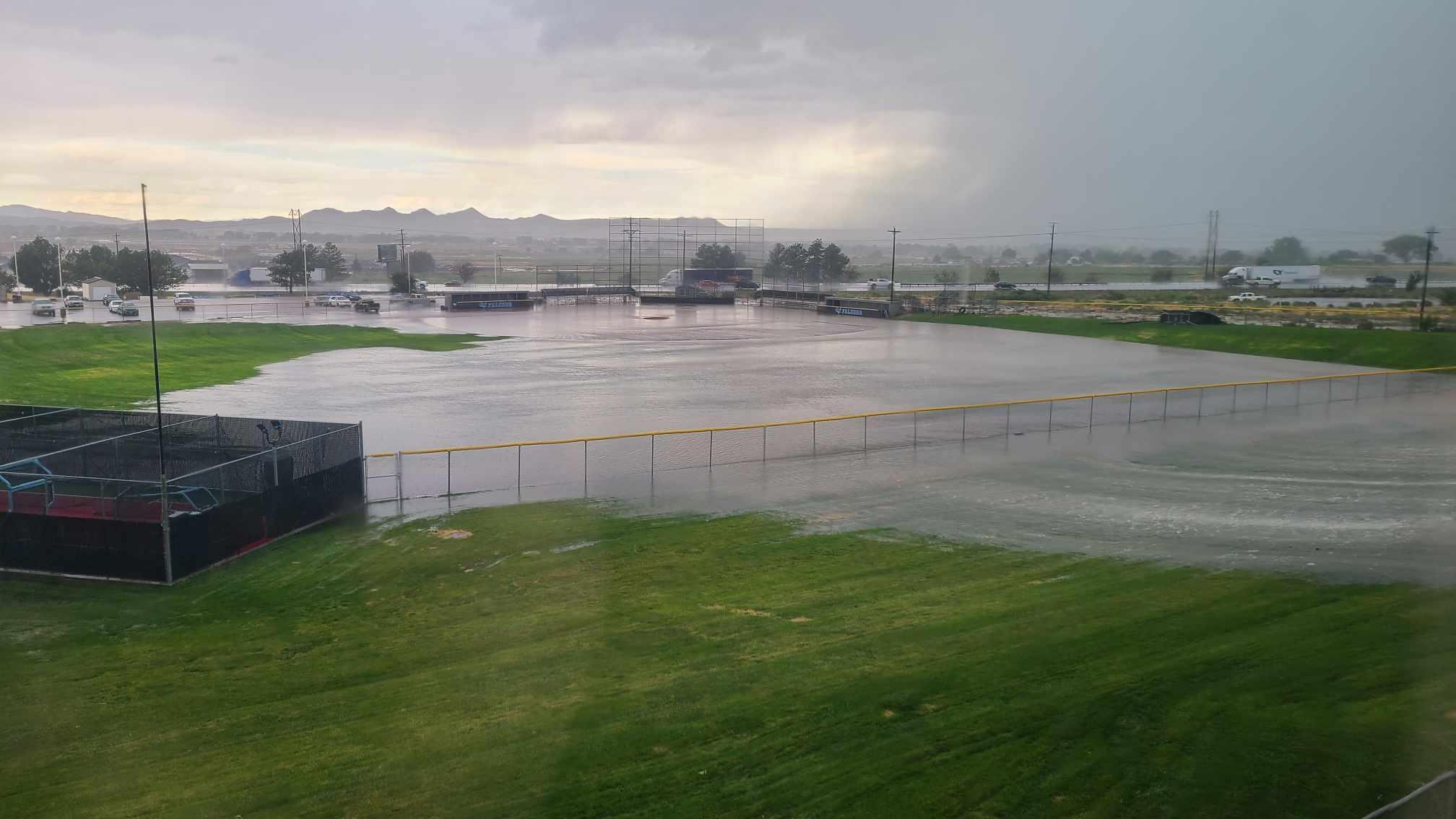 This baseball field was one of many areas that flooded in Cedar City Thursday.