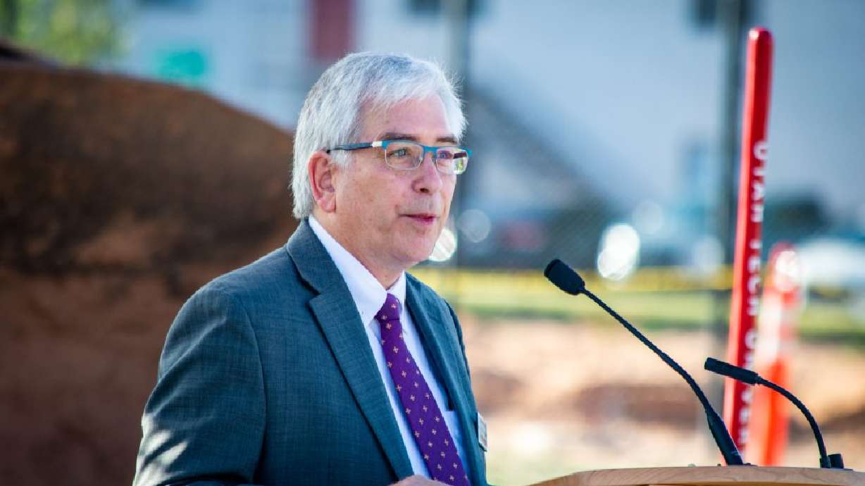 Utah Tech University College of Humanities and Social Services Dean Stephen Lee speaks at a groundbreaking ceremony for a new General Classrooms building, St. George, Thursday.