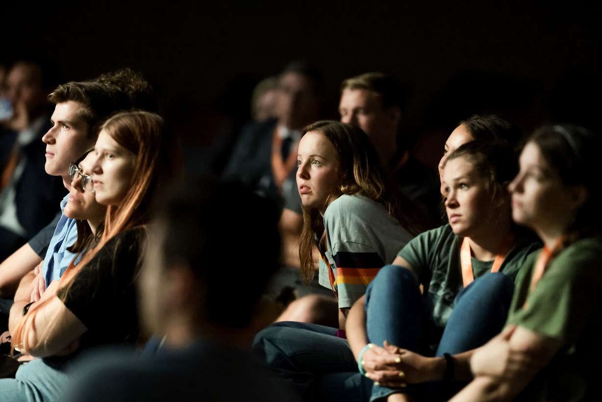 People listen as former Utah congresswoman Mia Love speaks at the Together in Christ Utah YSA Conference at the Salt Palace in Salt Lake City on Saturday.