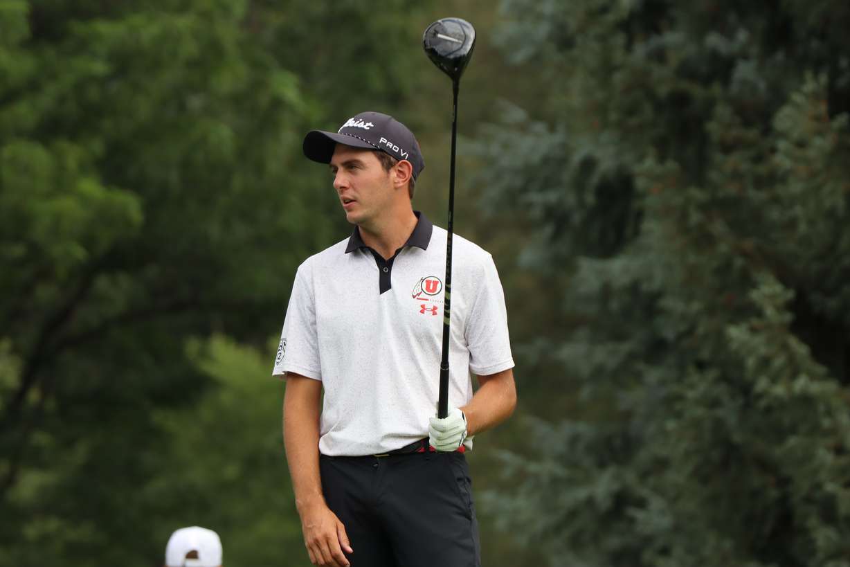 University of Utah rising senior Javier Barcos on the tee during the second round of the Siegfried and Jensen Utah Open, Saturday, Aug. 19, 2023, at Riverside Country Club in Provo.