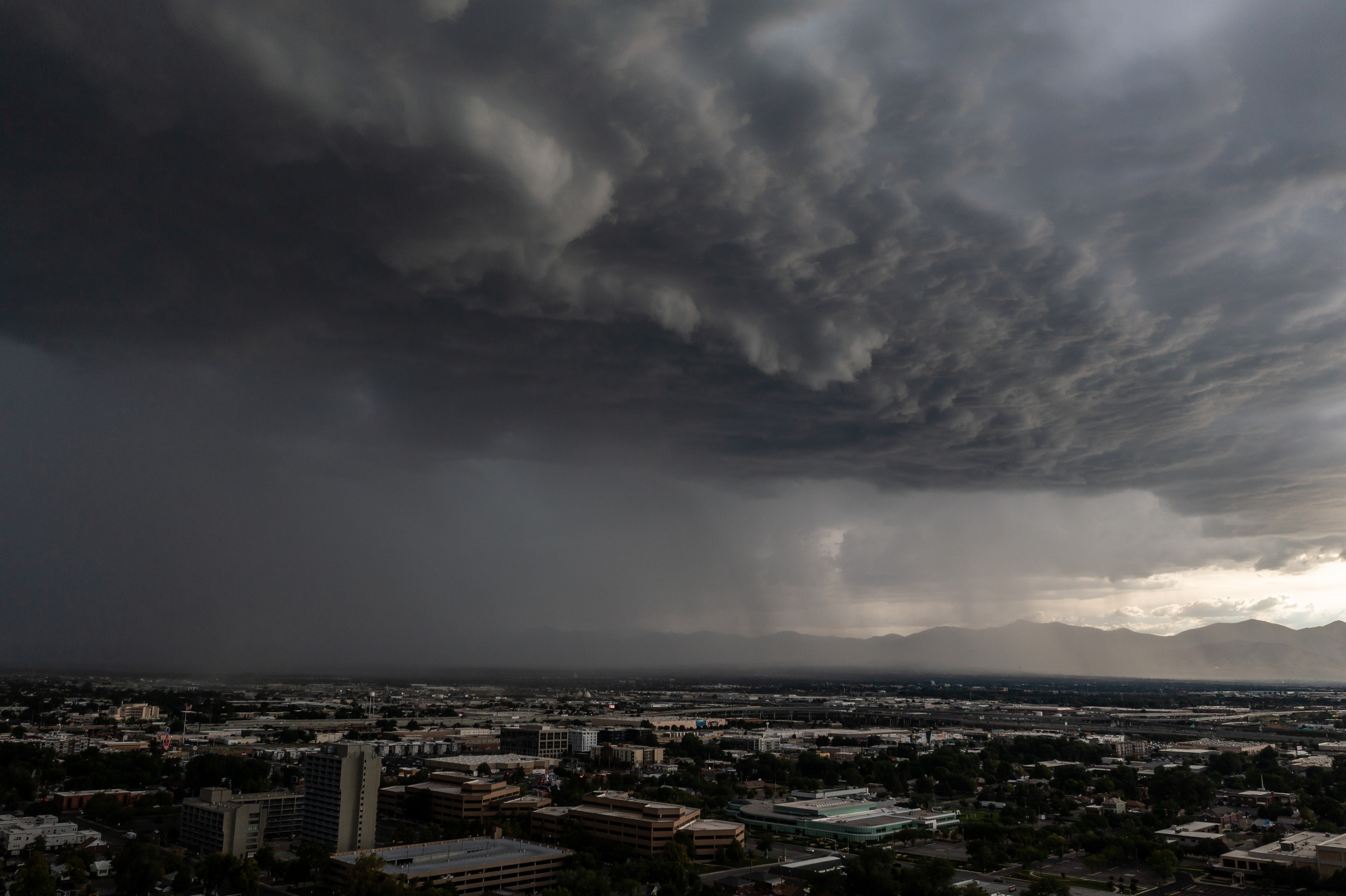 A line of storms rolled through the Salt Lake Valley on Saturday. Scattered showers and thunderstorms are expected Monday, but remnants of Hurricane Hilary are moving mostly west of Utah.