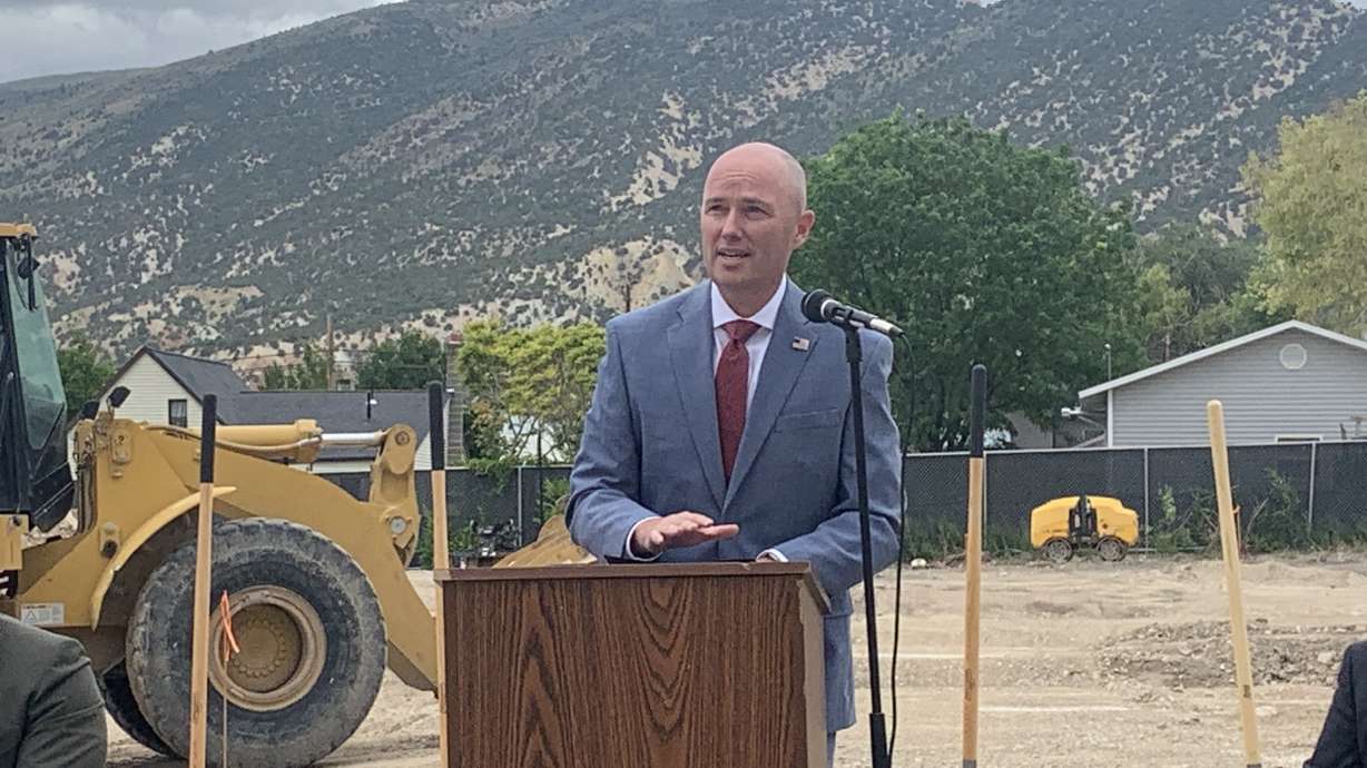 Utah Gov. Spencer Cox speaks at the groundbreaking for the Manti courthouse on Monday.