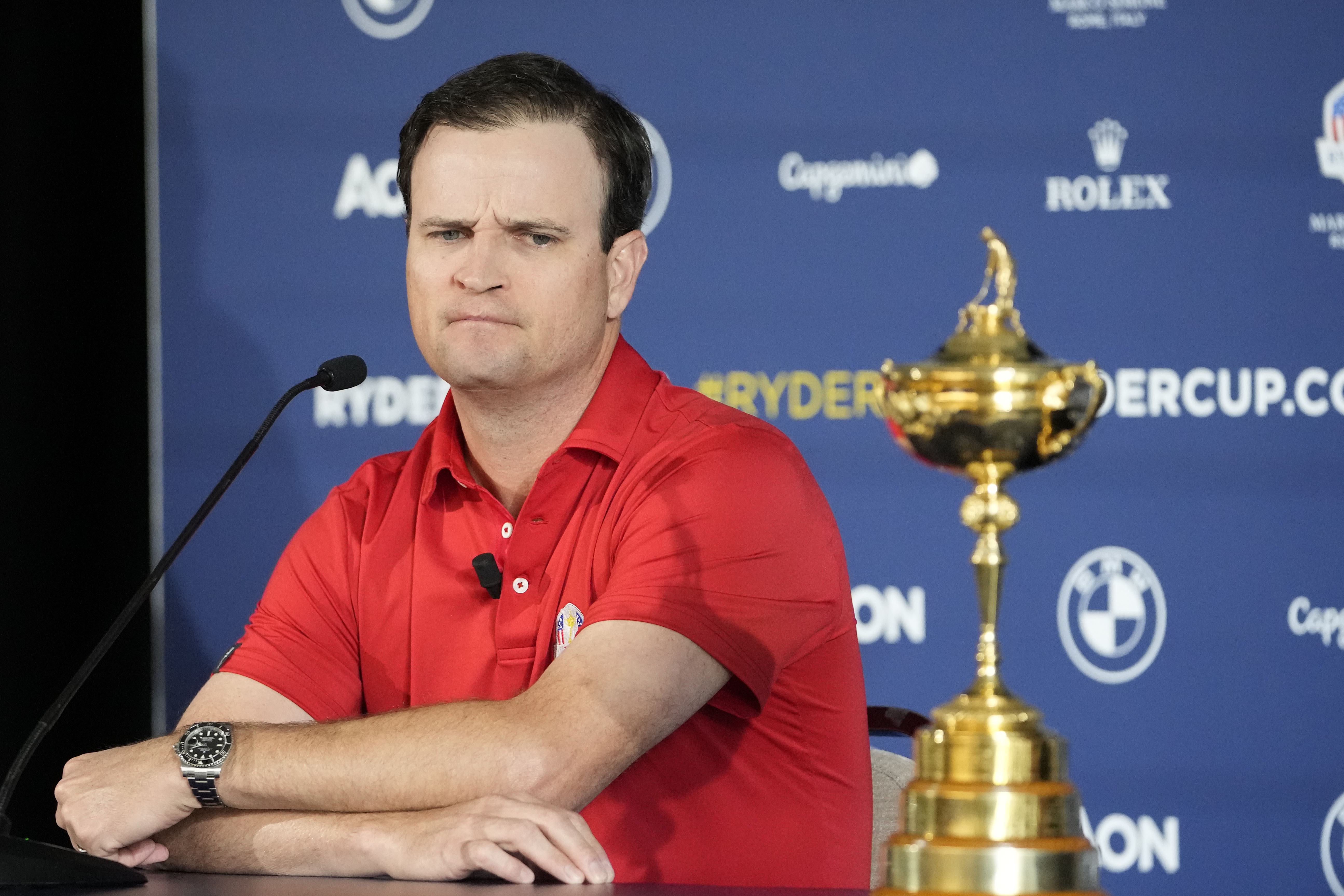 FILE - United States Ryder Cup captain Zach Johnson attends a press conference on the occasion of The Year to Go event in Rome, Tuesday, Oct. 4, 2022. Johnson will announce his six captain's picks after the Tour Championship.