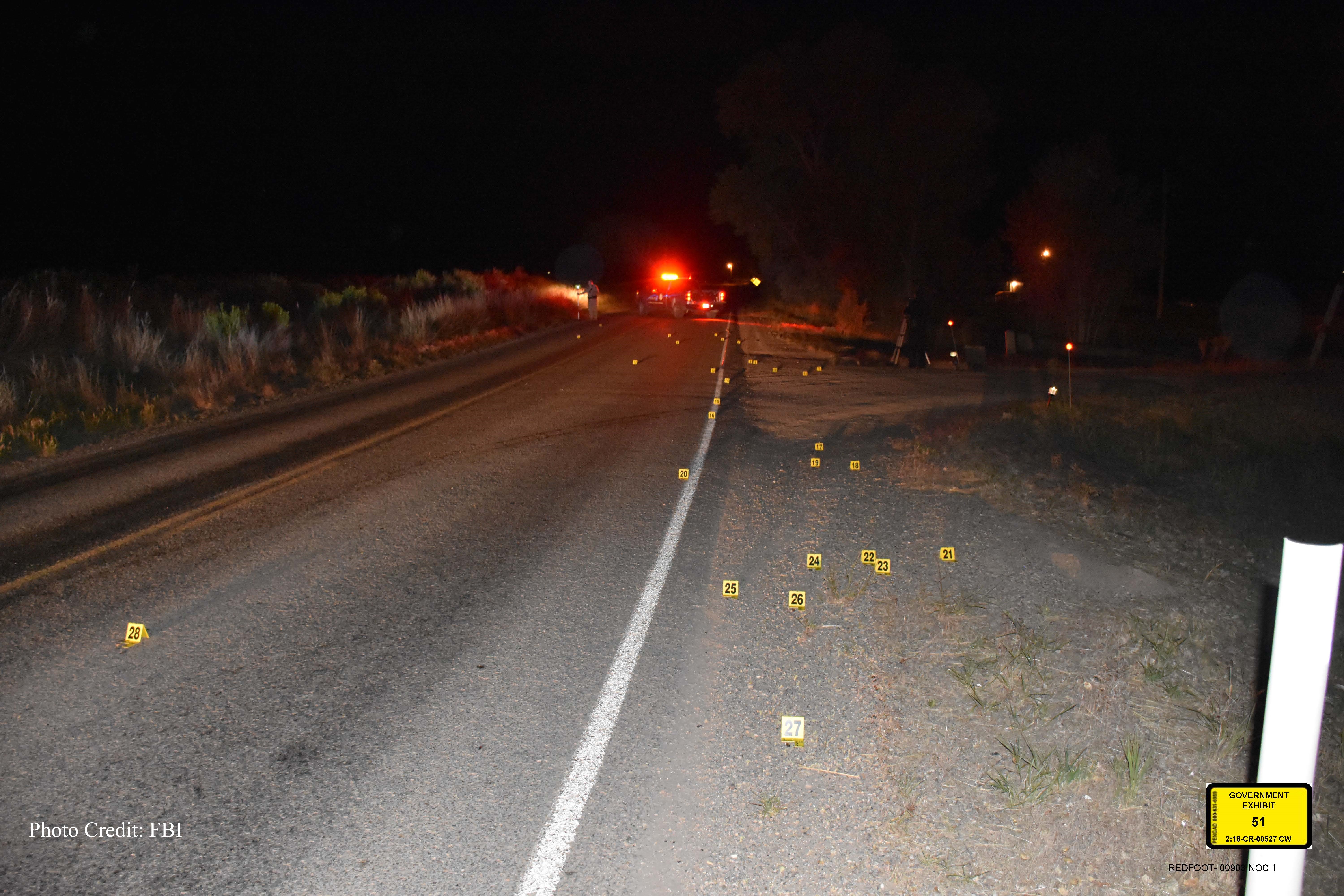 FBI agents mark evidence at the scene of a June 2018 shooting near Randlett on the Uintah and Ouray Indian Reservation. Brandon Redfoot was found guilty of murder in the shooting death of Julio Rodriguez Friday.
