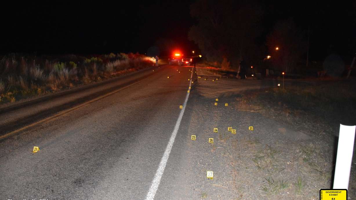 FBI agents mark evidence at the scene of a June 2018 shooting near Randlett on the Uintah and Ouray Indian Reservation. Brandon Redfoot was found guilty of murder in the shooting death of Julio Rodriguez Friday.