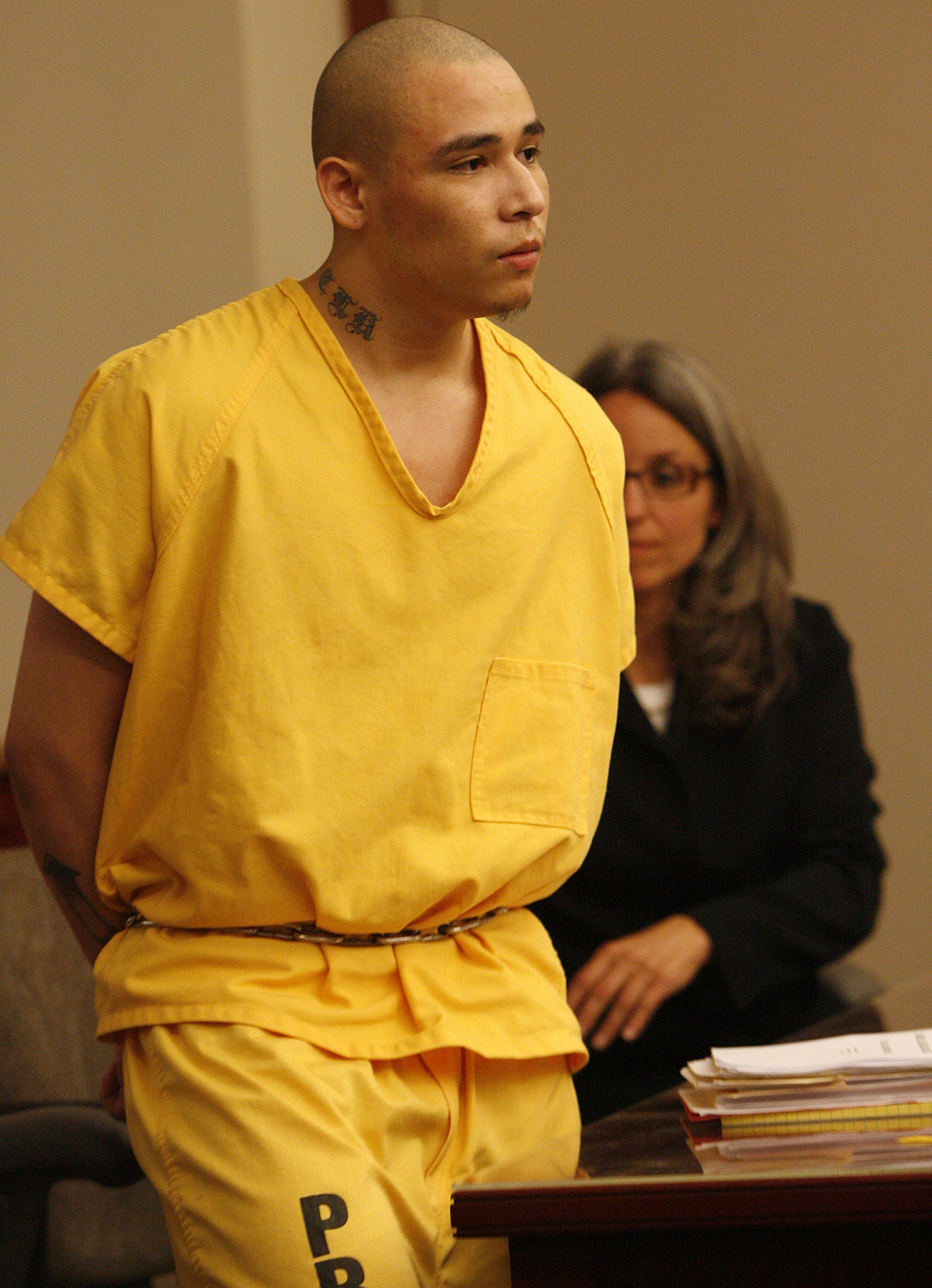Gabriel Alejandro Alvarez approaches the judge to deliver his statement on Aug. 13, 2009. Alvarez was sentenced to 16 years to life in prison for first-degree felony murder in the shooting death of 7-year-old Maria Del Carmen Menchaca in front of her Salt Lake City home in July 2008. Now 32, Alvarez went before the Utah Board of Pardons and Parole on Tuesday for the first time.