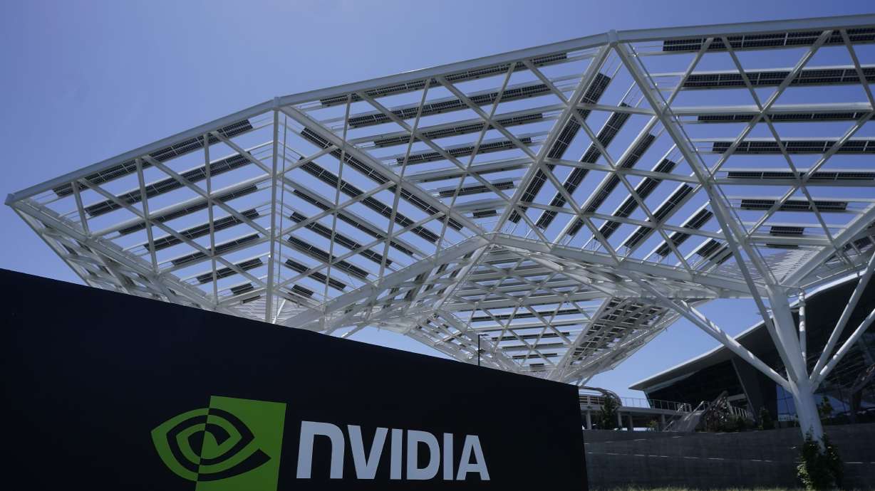 A Nvidia Corporation sign is shown in Santa Clara, Calif., on May 31. The microchip maker is reporting a massive stock boost.