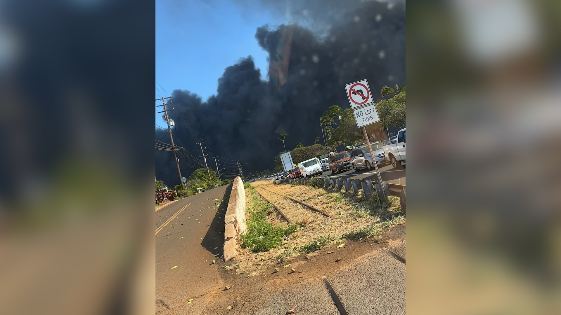 An image from a video shows the cloud that filled the sky during the Maui fires.