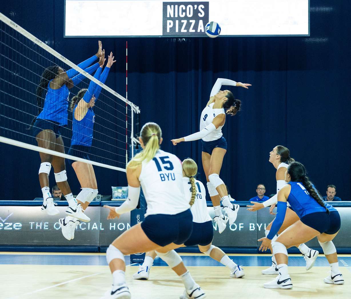 BYU outside hitter Alyssa Erickson takes a swing during the Blue-White scrimmage, Saturday, Aug. 19, 2023, in the Smith Fieldhouse in Provo.