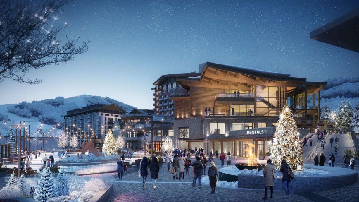 A rendering of Deer Valley Resort's planned new base village. Resort officials said Thursday that they are adding 3,700 acres of skiable terrain, which will be available to skiers over the next few years.