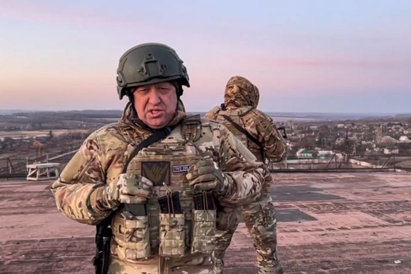 Yevgeny Prigozhin, the owner of the Wagner Group military company, addresses Ukrainian President Volodymyr Zelenskyy asking him to withdraw the remaining Ukrainian forces from Bakhmut to save their lives, at an unspecified location in Ukraine, in an image provided May 3.