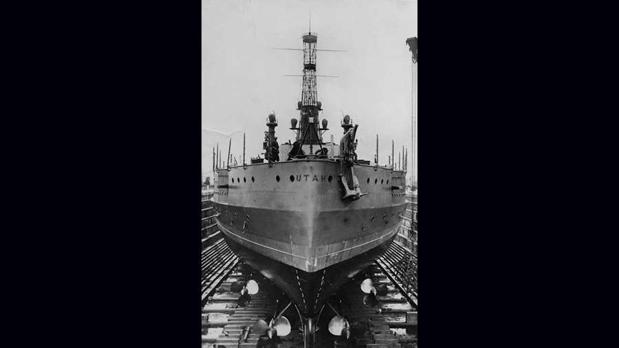 The USS. Utah while under construction in New Jersey in 1909. It was launched Dec. 23 of that year and commissioned on Aug. 31, 1911.