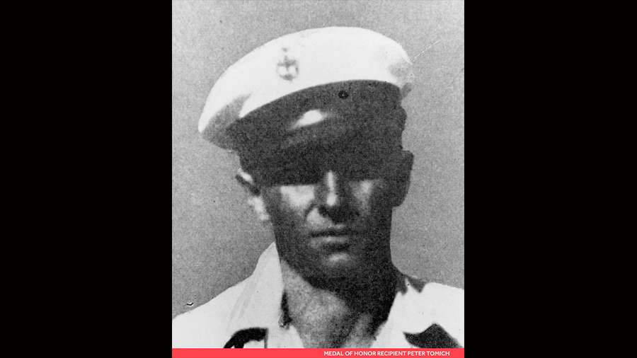 Peter Tomich, a WWII U.S. Navy Congressional Medal of Honor recipient. He had no known relatives and was also known as Petar Herceg-Tonic. His remains were not recovered from the USS Utah, sunk at Pearl Harbor.