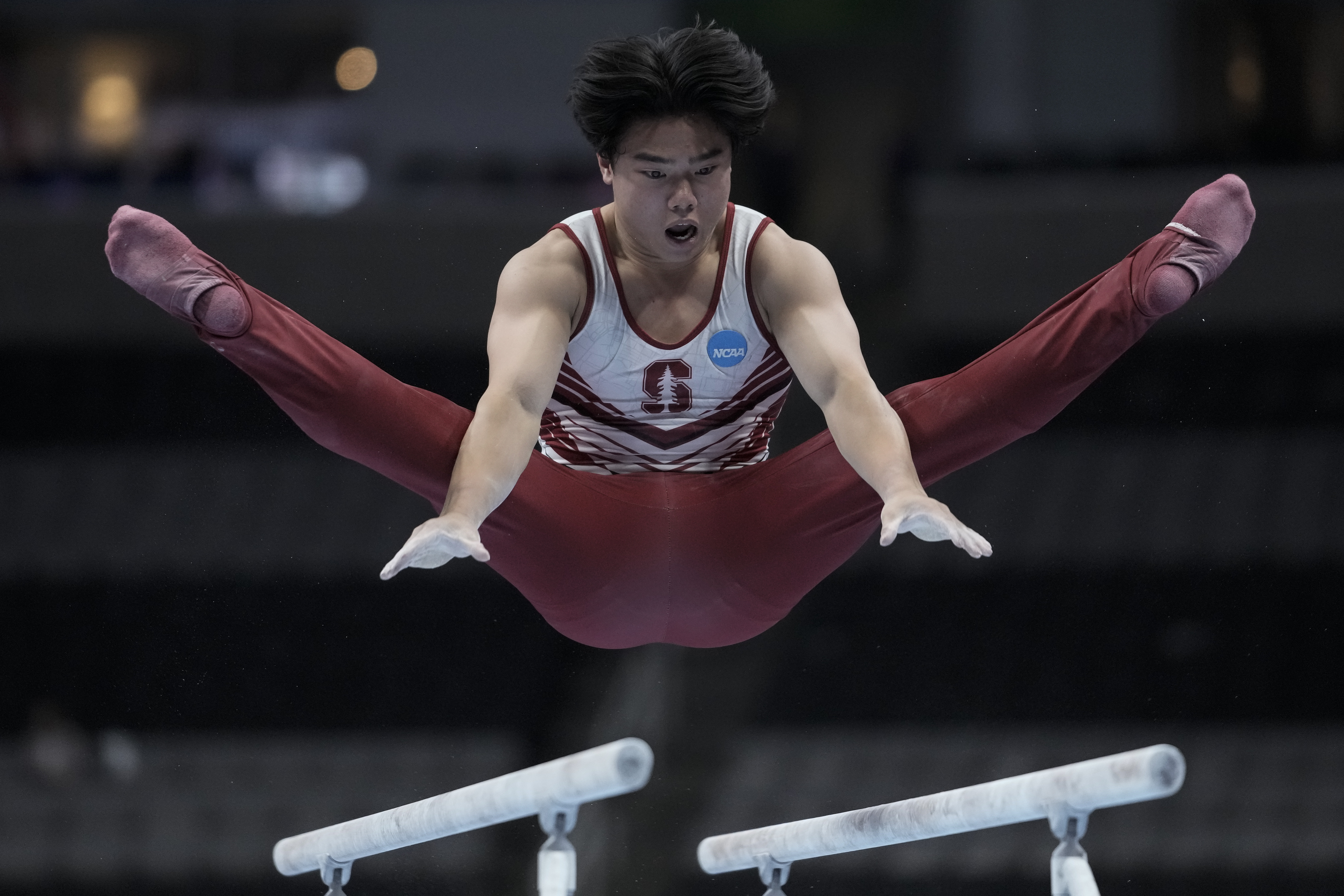 Asher Hong competes on the parallel bars during the U.S. Gymnastics Championships, Thursday, Aug. 24, 2023, in San Jose, Calif. 