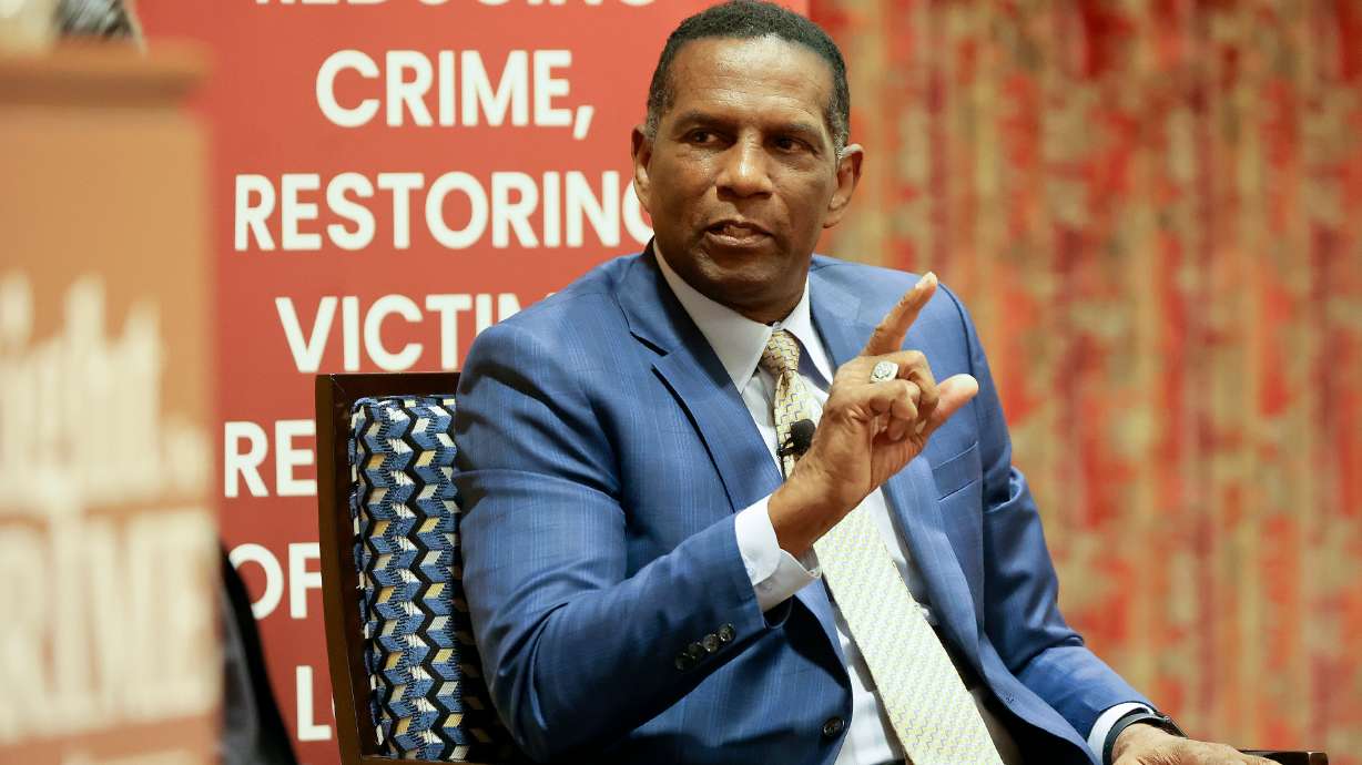 Rep. Burgess Owens, R-Utah, speaks at the Little America in Salt Lake City on Thursday, Aug. 24, 2023. During a recent House hearing, Owens described diversity, equity and inclusion programs as a "cancer" in academic institutions.