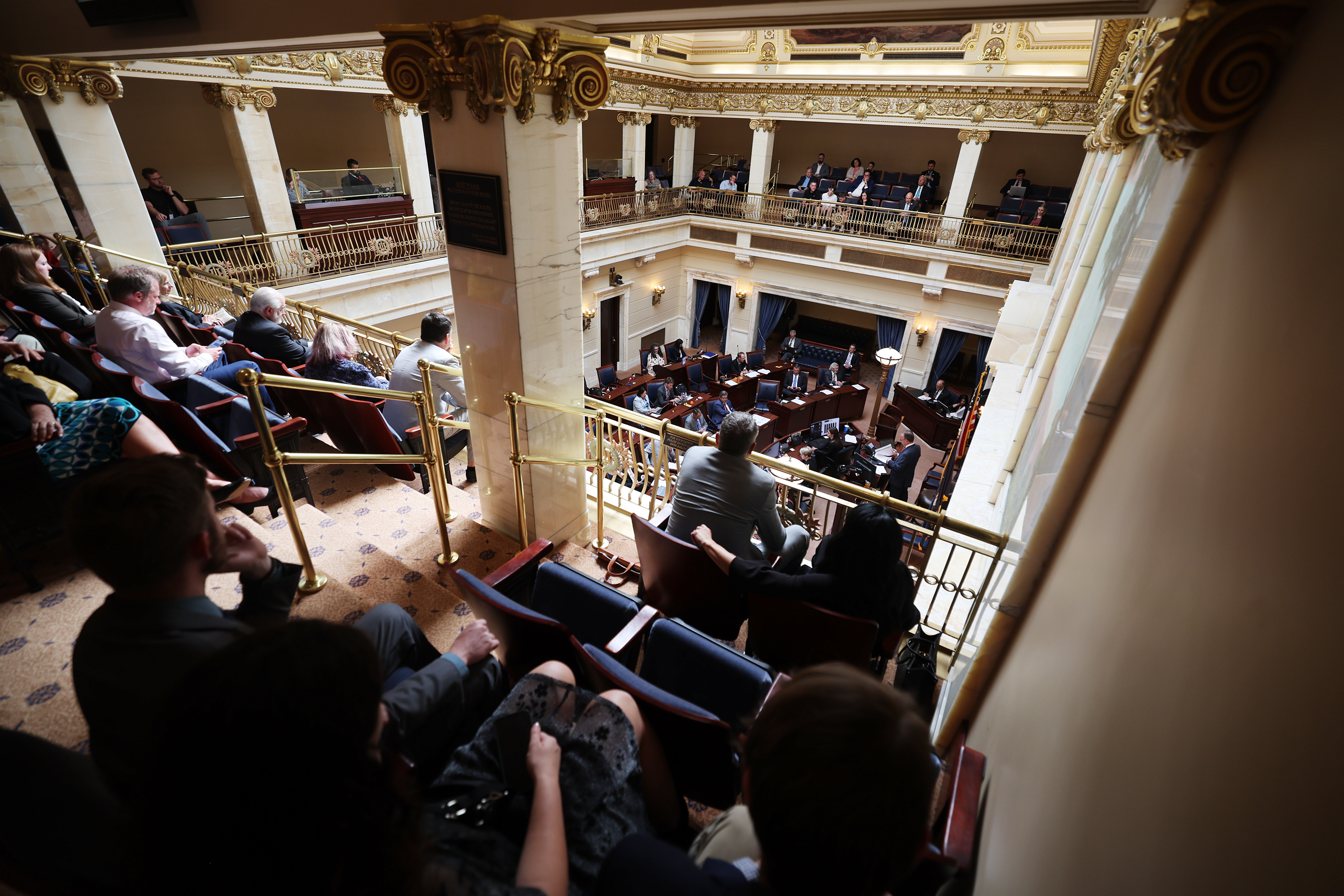 The Utah Senate discusses business as the Utah Legislature comes into a special session to discuss HB2001 Election Amendments at the Capitol in Salt Lake City on June 14.