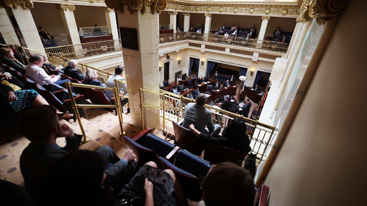The Utah Senate discusses business as the Utah Legislature comes into a special session to discuss HB2001 Election Amendments at the Capitol in Salt Lake City on June 14.
