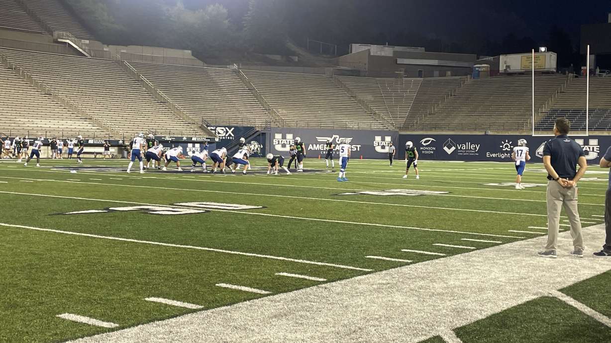 Stansbury's offense lines up against Ridgeline to attempt to make a fourth quarter comeback.