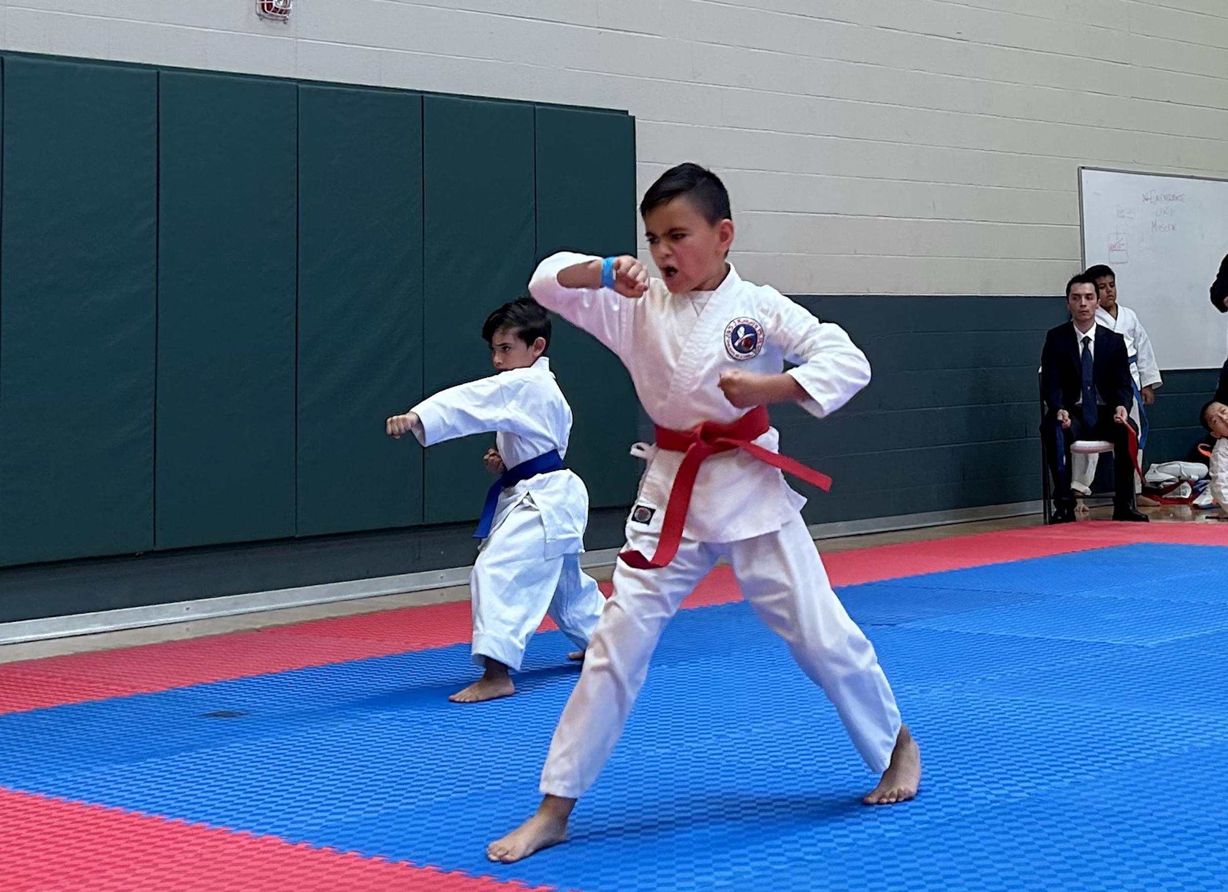 Two young athletes compete in a kata routine during the seventh annual Seleny Joanne Karate Championship in Lehi on Saturday. David and Seleny Crosby started the tournament to honor their late daughter, Seleny Joanne, who died in a bus accident at age 10.