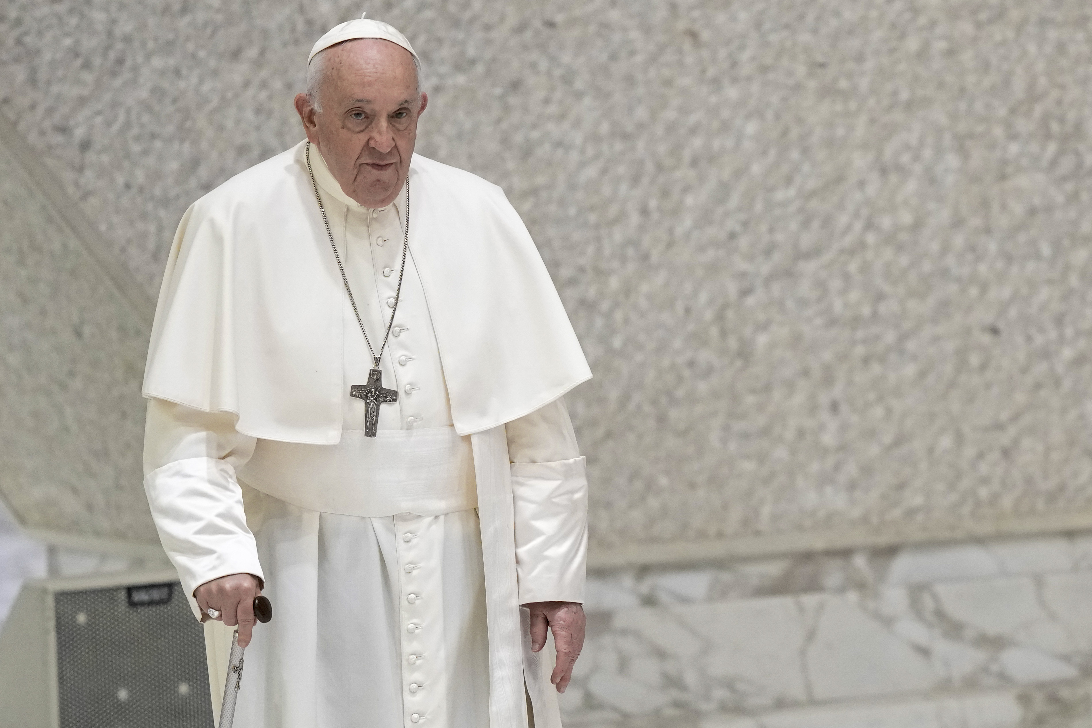Pope Francis arrives for his weekly general audience in the Pope Paul VI hall at the Vatican, Wednesday. Pope Francis has blasted the “backwardness” of some conservatives in the U.S. Catholic Church, saying they have replaced faith with ideology and that a correct understanding of the church envisages doctrine developing over time.