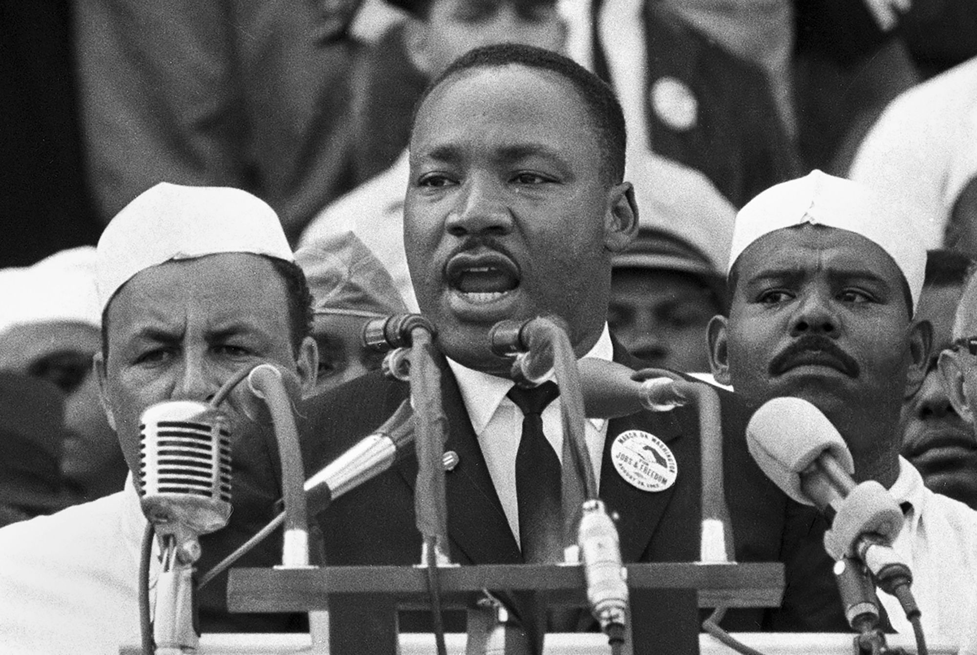 Rev Martin Luther King Jr. addresses marchers during his "I Have a Dream," speech at the Lincoln Memorial in Washington, Aug. 28, 1963. Monday marks 60 years since the March on Washington the culminated in King's famous speech.