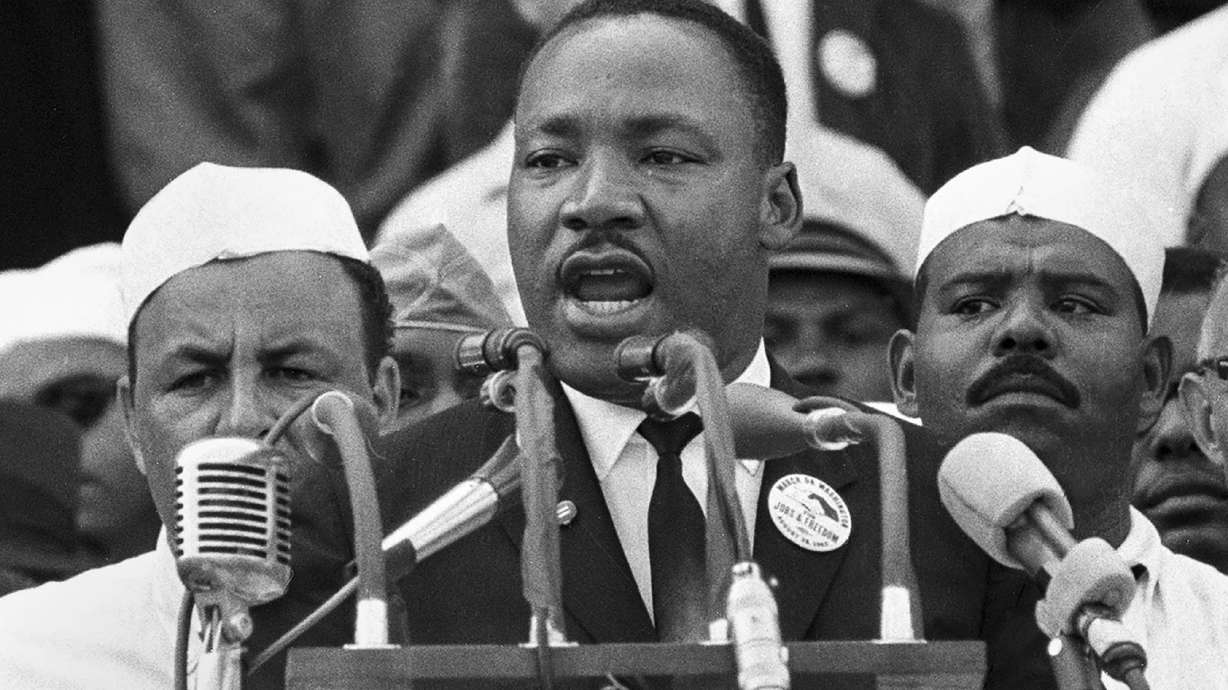 Rev Martin Luther King Jr. addresses marchers during his "I Have a Dream," speech at the Lincoln Memorial in Washington, Aug. 28, 1963. Monday marks 60 years since the March on Washington the culminated in King's famous speech.