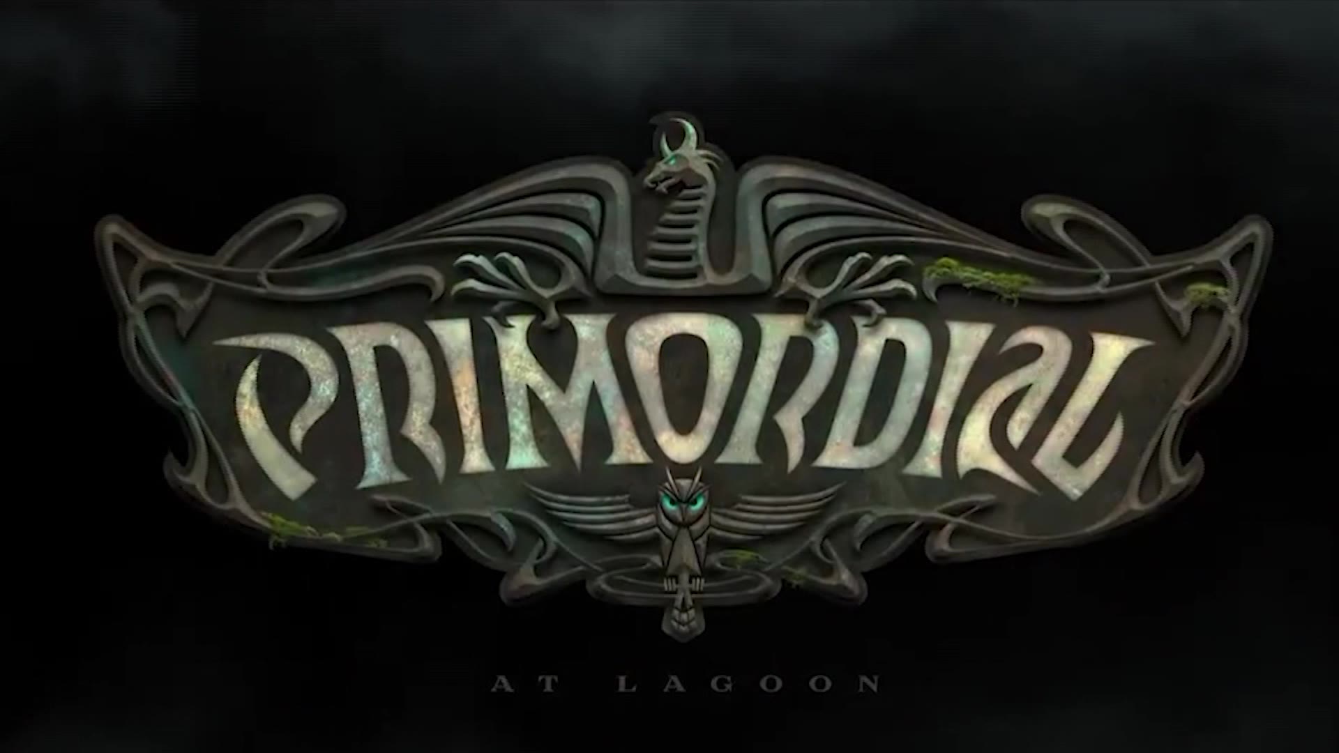 The Primordial logo is shown. The new ride's "opening is imminent," a Lagoon spokesman says.