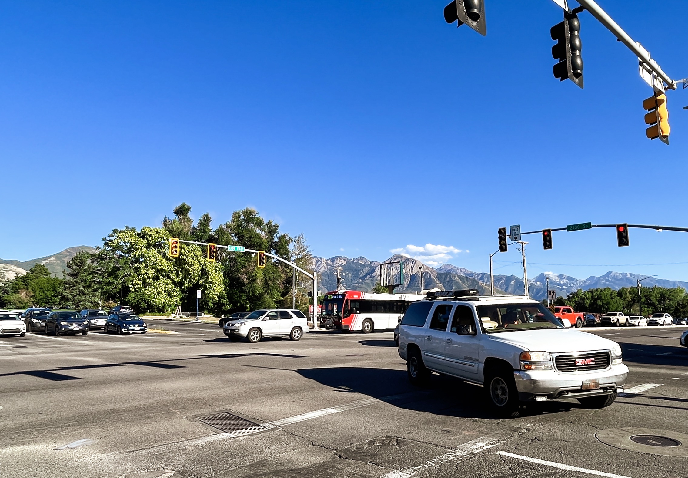 The intersection of 2100 South and 1300 East in Salt Lake City is pictured on Aug. 28, 2023. Salt Lake City is replacing the pavement of 1300 East from 2100 South to Elgin Avenue over the next several weeks.