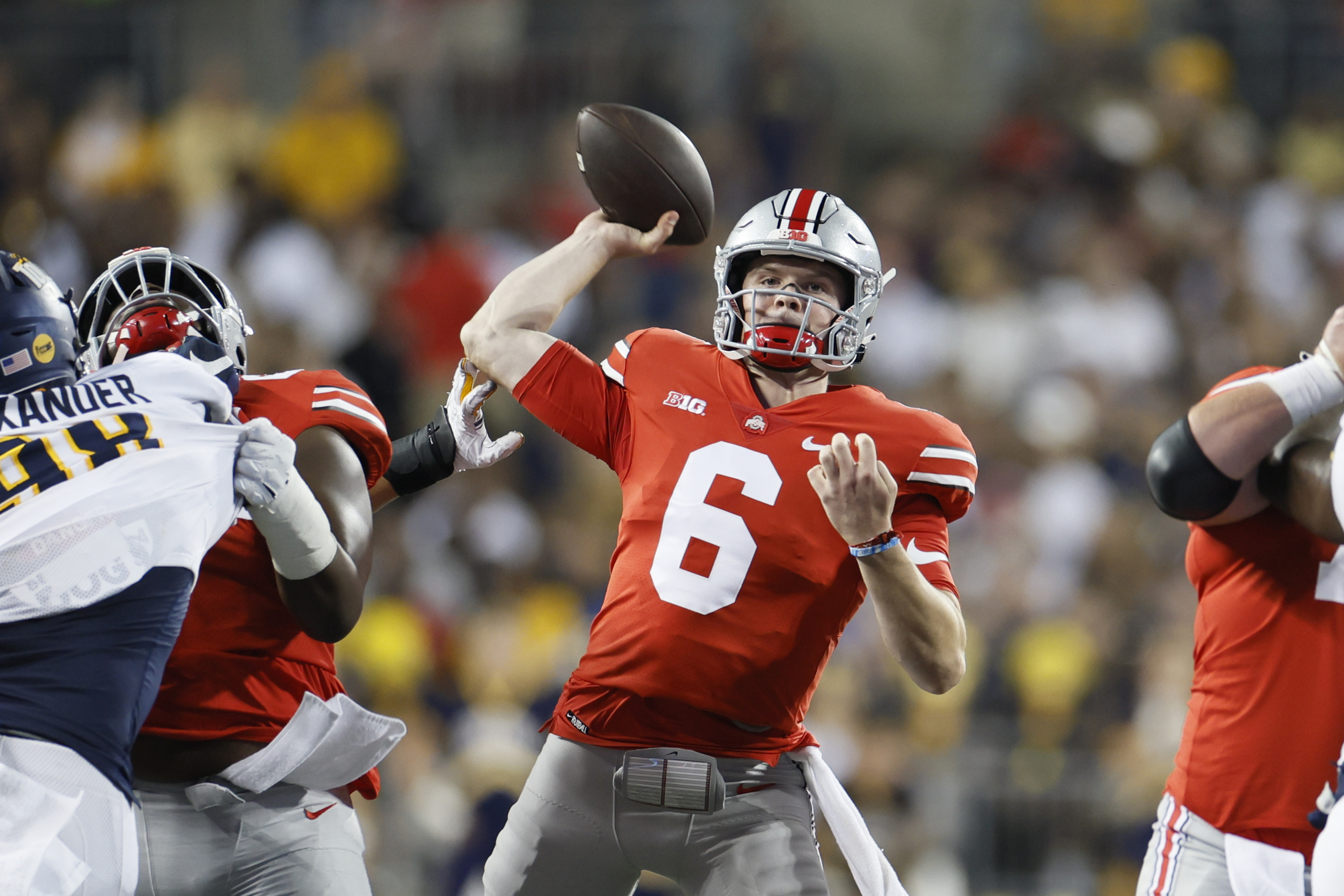FILE - Ohio State's Kyle McCord plays against Toledo during an NCAA college football game Saturday, Sept. 17, 2022, in Columbus, Ohio. Ohio State opens their season on Sept. 2 at Indiana. 