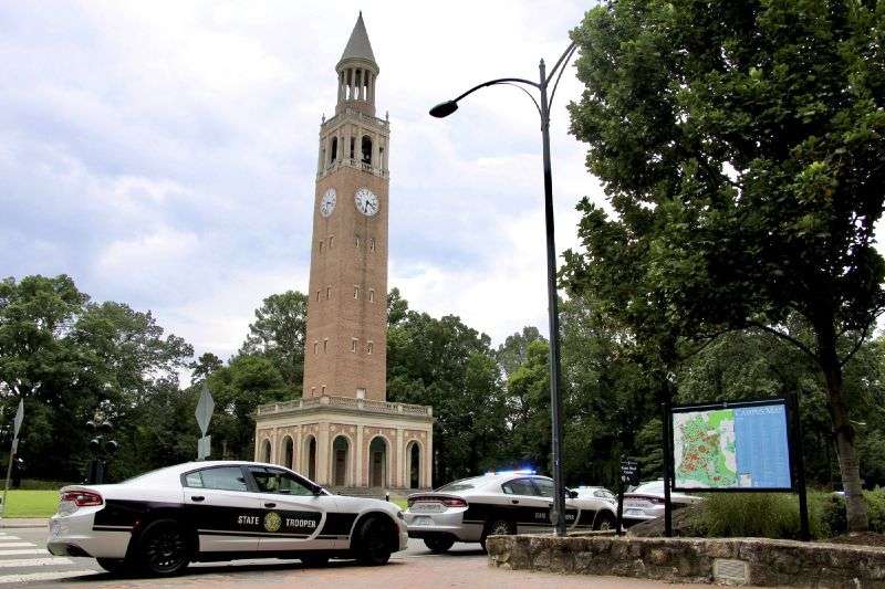 Law enforcement respond to the University of North Carolina at Chapel Hill campus in Chapel Hill, N.C., on Monday after the university locked down and warned of an armed person on campus.