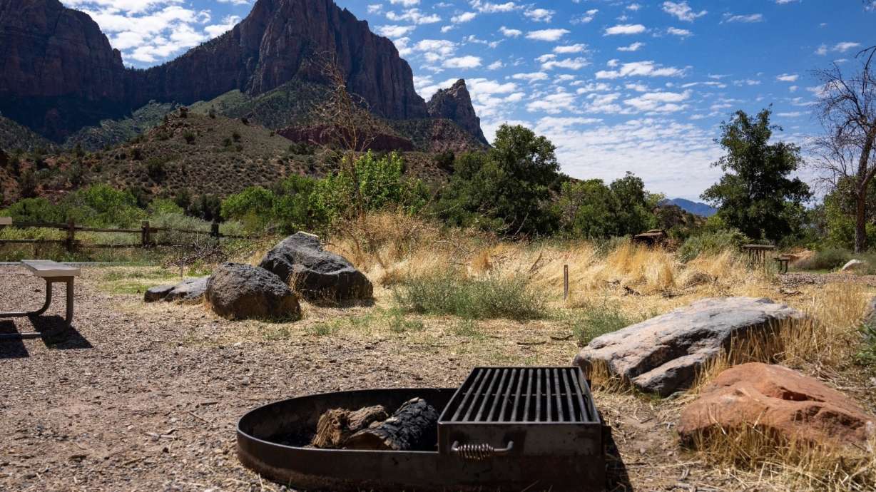 A fire pit at Zion National Park's South Campground. The park's fire restrictions expire Wednesday morning.