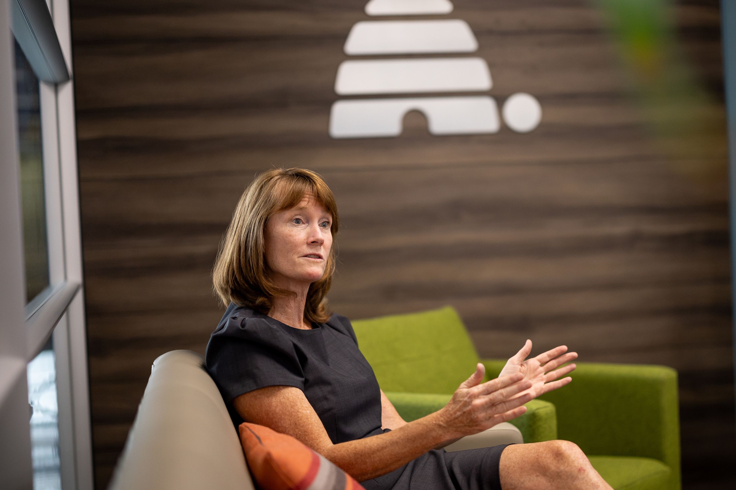 Sen. Kathleen Riebe, D-Cottonwood Heights, talks to journalists at the Deseret News in Salt Lake City on Aug. 16. Riebe is running to replace retiring Rep. Chris Stuart in Utah’s second congressional district.