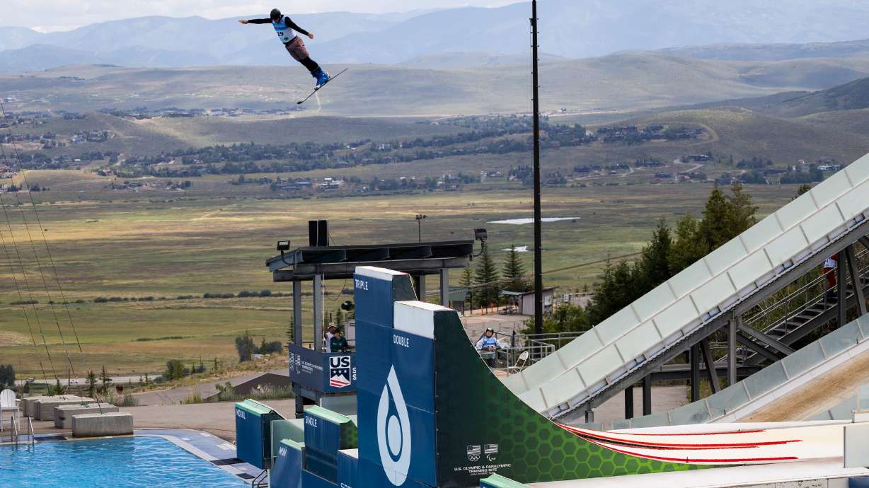 Louis Aumond, Canada, competes at the 2023 U.S. Freestyle Ultimate Airwave Competition at the Utah Olympic Park in Park City on Saturday. A sizable majority of Utahns support spending tax dollars to maintain and improve the state's Olympic facilities.