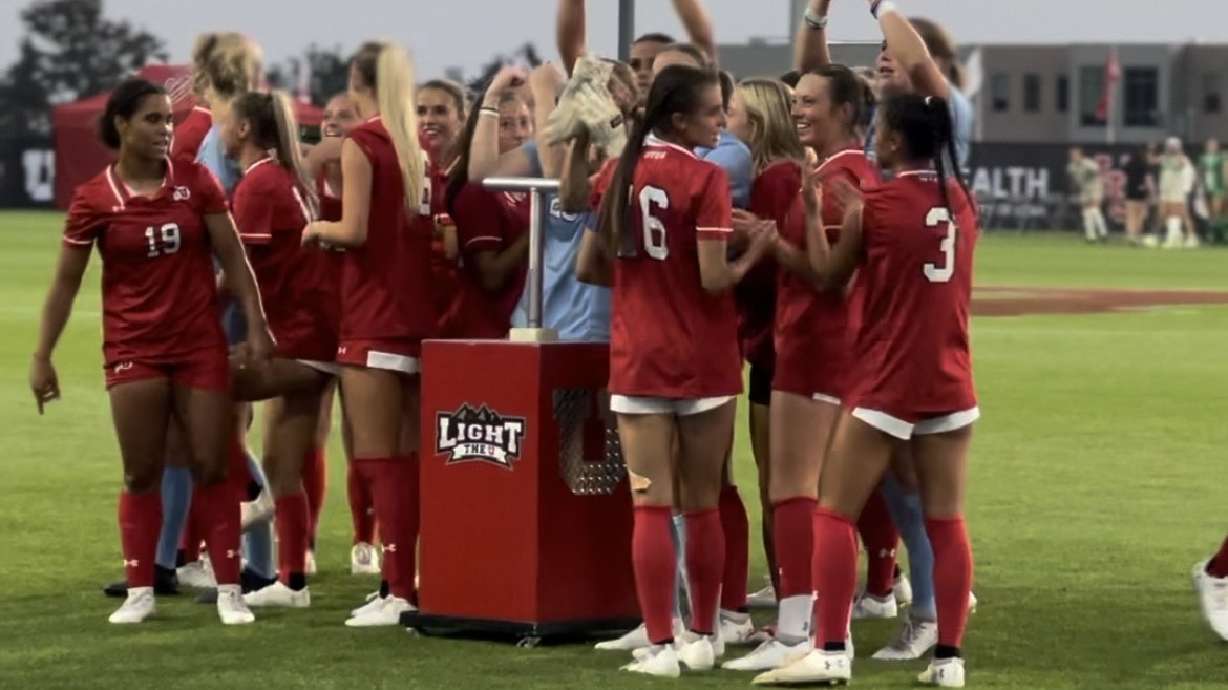 Utes Womens Soccer team celebrates after the win over the Wolverines