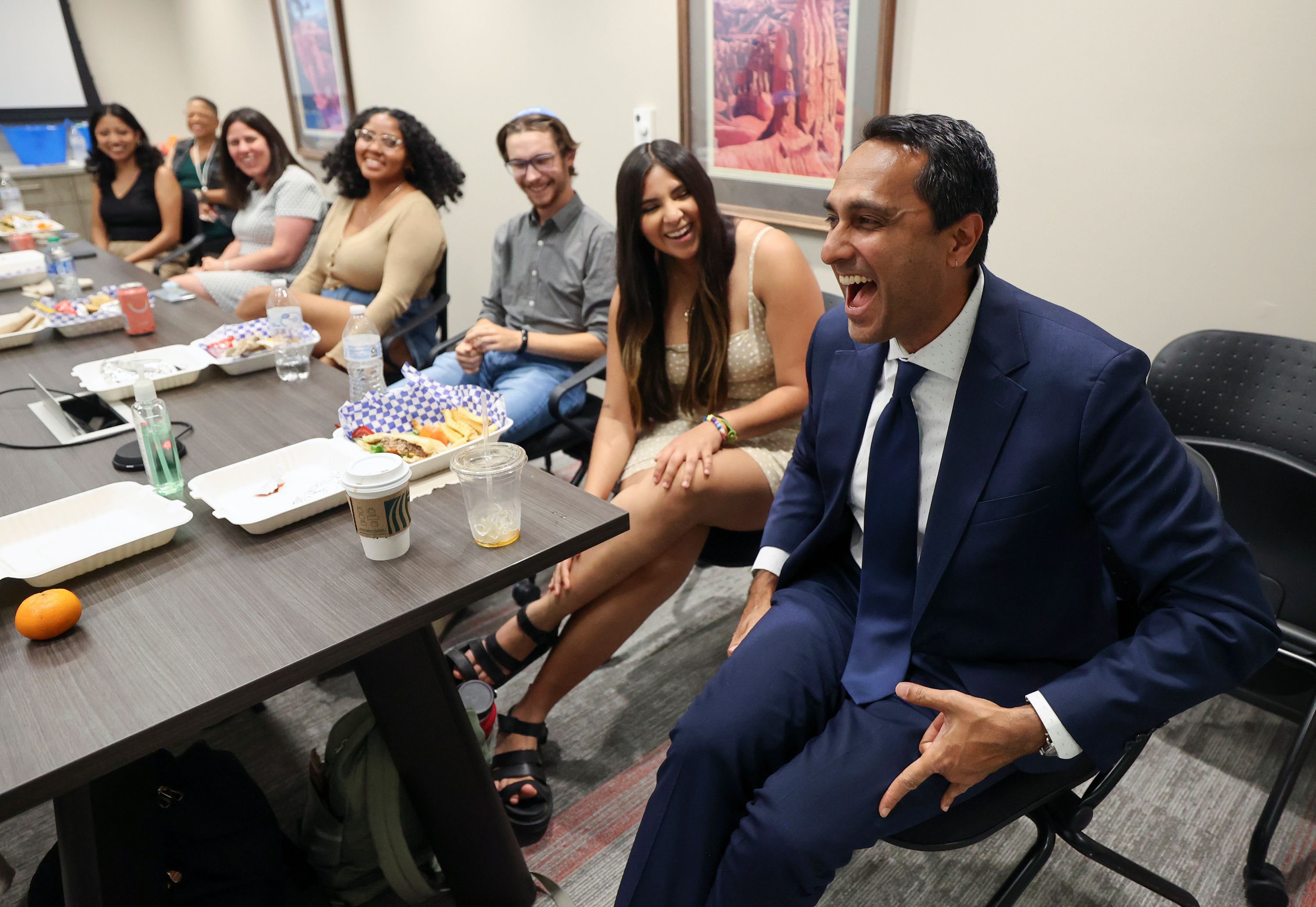 Eboo Patel, University of Utah impact scholar, meets with student leaders at the University of Utah in Salt Lake City on Wednesday.