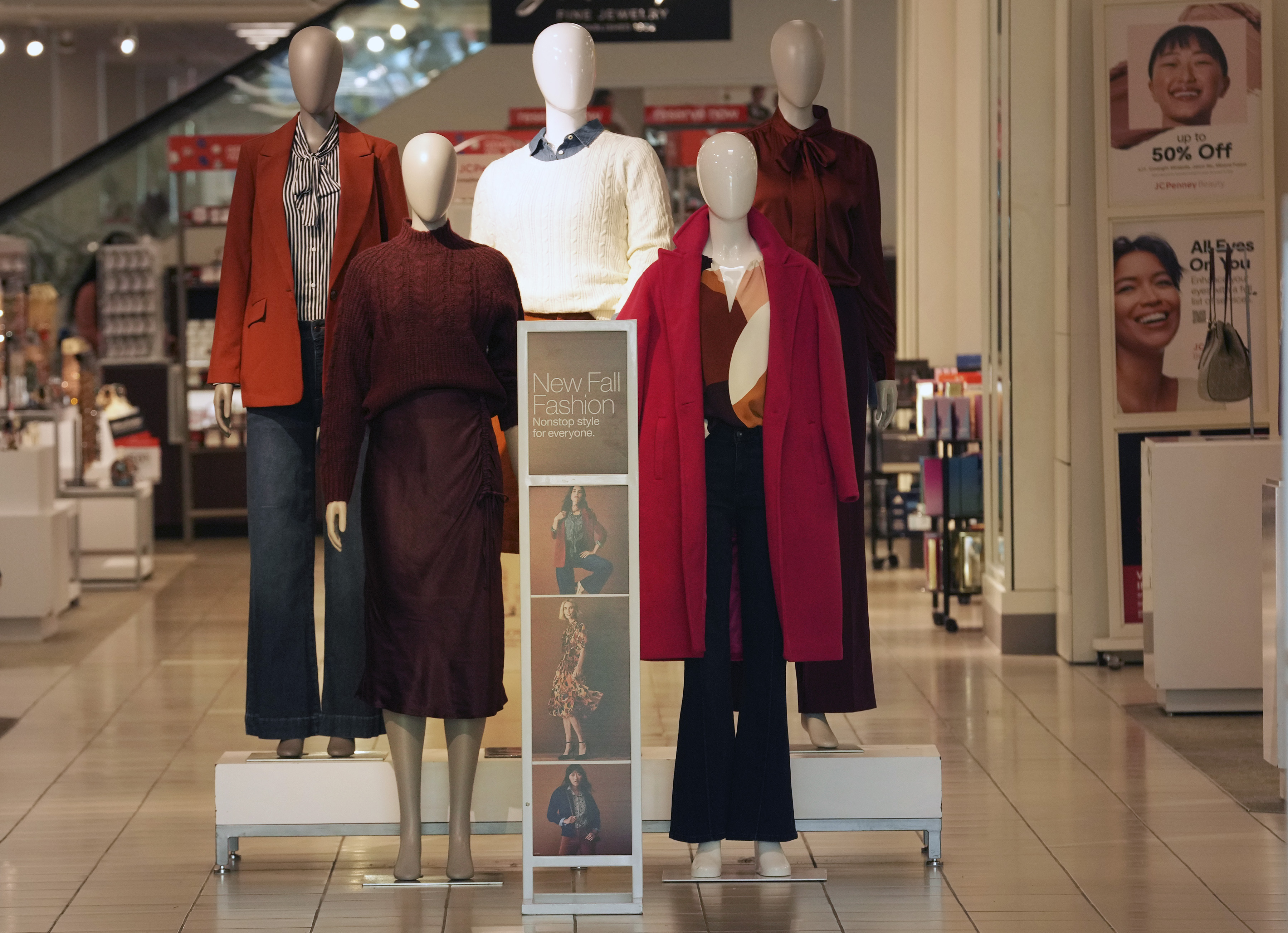 Fall fashions are displayed at a JCPenney store in Frisco, Texas, Wednesday. The retailer is reinvesting more than $1 billion into the storied but troubled 121-year-old department store business by the end of 2025.