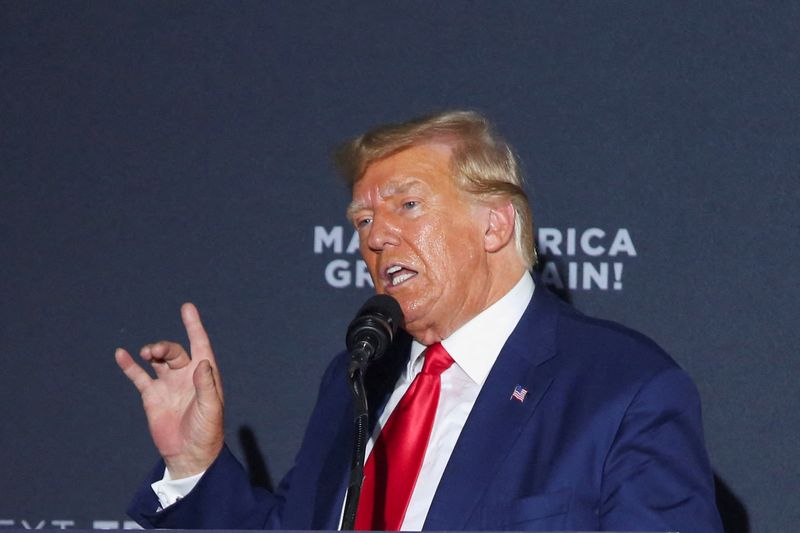 Former U.S. President and Republican presidential candidate Donald Trump in Windham, New Hampshire, Aug. 8. Trump pleaded not guilty Thursday to a wide-ranging Georgia criminal indictment related to his attempts to overturn his 2020 election defeat.