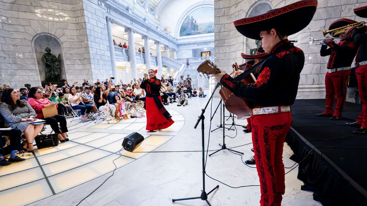 Mariachi México en Utah performs during Sones de Mariachi en Utah, a mariachi competition in connection with Hispanic Heritage Month at the state Capitol in Salt Lake City on Wednesday.