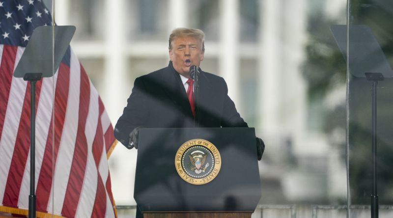 President Donald Trump speaks in Washington, Jan. 6, 2021. Liberal groups are arguing that he is no longer eligible to be president after trying to overturn the 2020 election results.