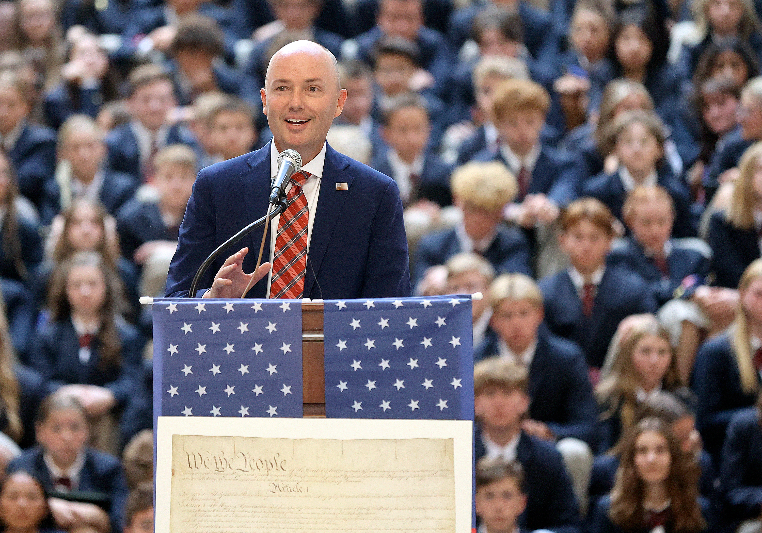 Gov. Spencer Cox speaks during the Constitution Month kickoff event at the Capitol in Salt Lake City on Thursday.