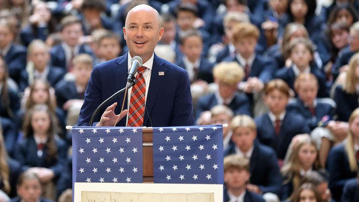 Gov. Spencer Cox speaks during the Constitution Month kickoff event at the Capitol in Salt Lake City on Thursday.