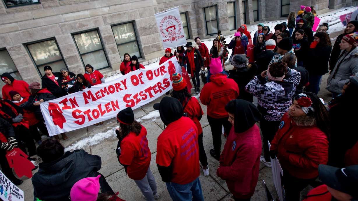 The Missing and Murdered Indigenous Women of Utah organization gathers in Salt Lake City on Jan. 18, 2020. In recent months, FBI agents have "surged" to tribal lands, investigating dozens of missing person cases and violent crimes.